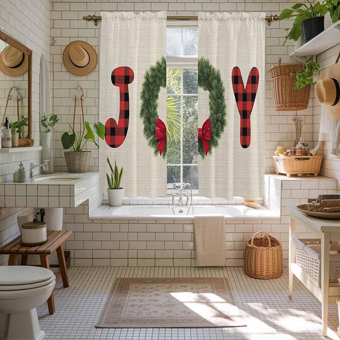 Red Green Christmas Window Curtains 63 Inch Long 2 Panel Set, Rod Pocket - Image 5