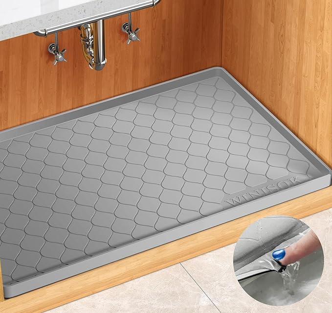 Silicone Under Sink Mat 19" x 19", kitchen Essentials and Gadgets, Shelf liner and Cabinet Protector, Home Organizers and Storage, Waterproof Bathroom Tray