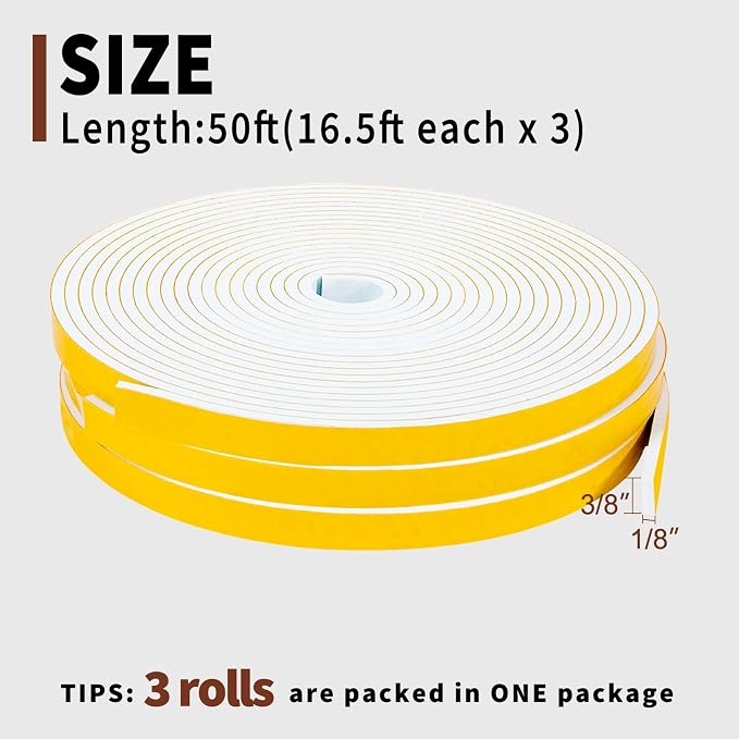 Yotache Weather Stripping Door Seal Strip White 3/8" x1/8", 50Ft Total - Image 3