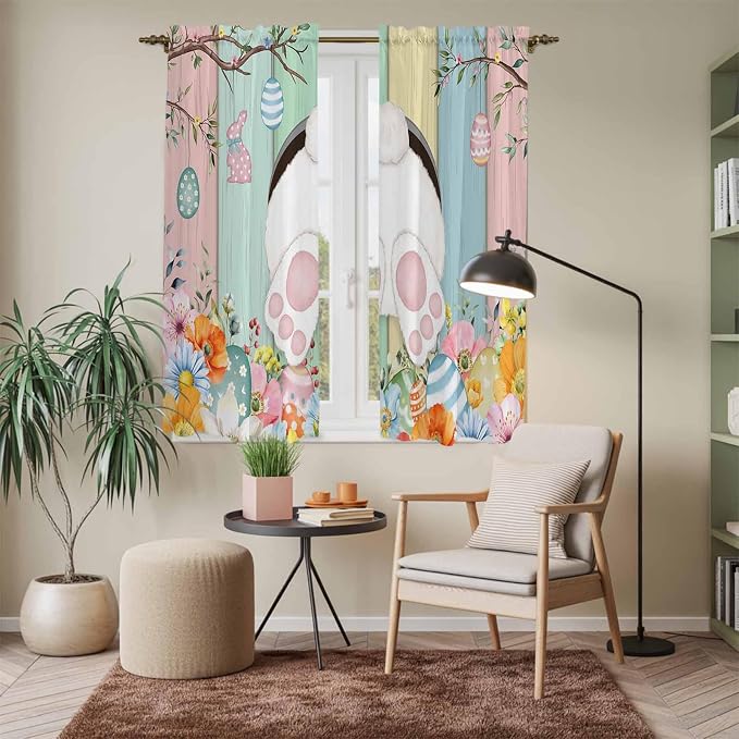 Easter Window Curtains 63 Inch Long 2 Panel Set, Rod Pocket Bedroom Curtains & - Image 7