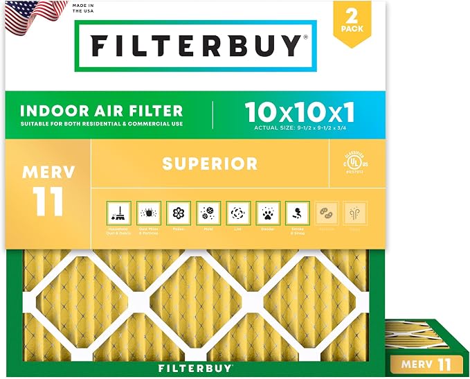 Filterbuy 10x10x1 Air Filter MERV 11 Superior Pet & Allergy Defense, by Filterbuy