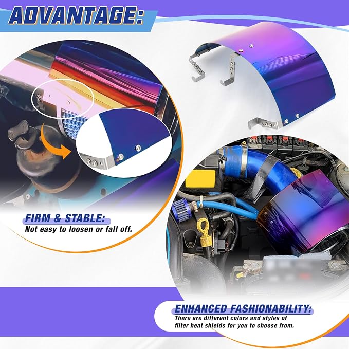PTNHZ Universal Stainless Steel Air Intake Filter Cover Heat Shield Fits - Image 3
