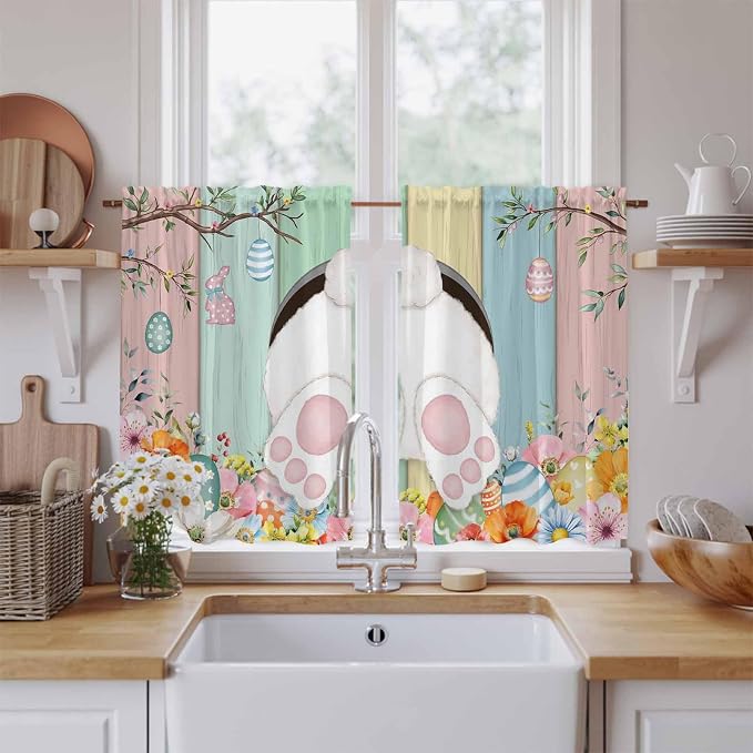 Easter Kitchen Curtains 54 Inch Long 2 Panel Set, Rod Pocket Window Curtains by Unknown