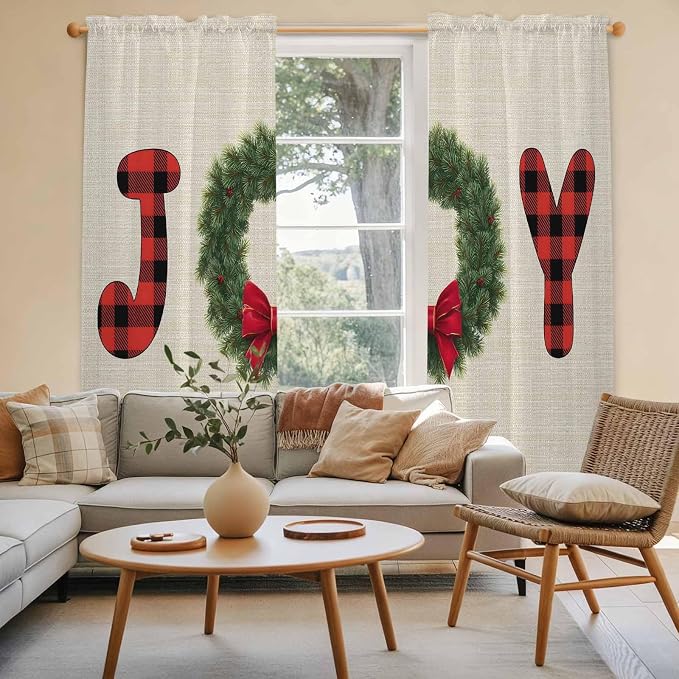 Red Green Christmas Window Curtains 72 Inch Long 2 Panel Set, Rod Pocket Long - Image 3