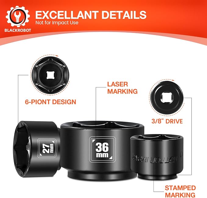 BLACKROBOT 5 Pieces 3/8” Drive Low Profile Oil Filter Socket Set, Metric Size - Image 5
