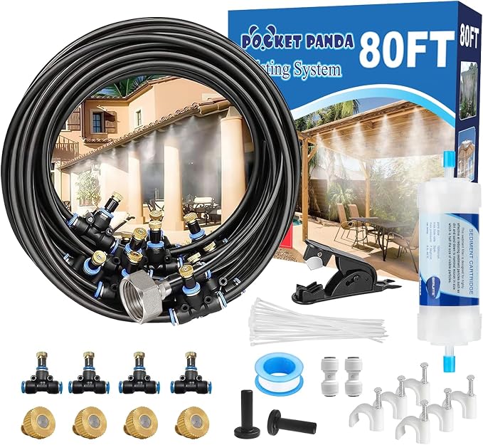 Pre-Assembled Misters for Outside Patio, 80FT|24M.Outdoor Misting Cooling by POCKETPANDA