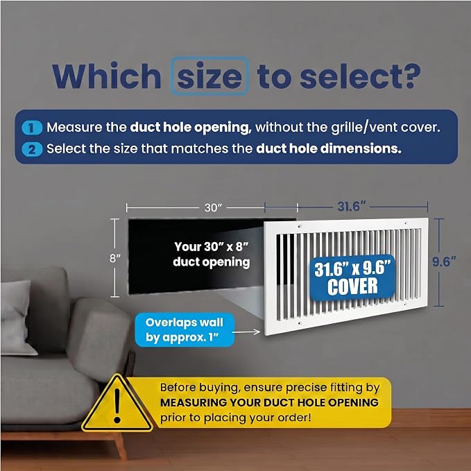30x8 Aluminum 1-Way Air Vent Cover Wall Ceiling Register Multi-Shutter Damper - Image 2