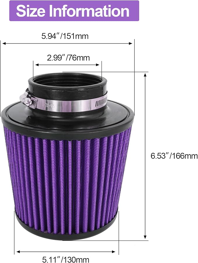 Cold Air Intake Filter High Performance Washable Filter Clamp-On Replacement - Image 2