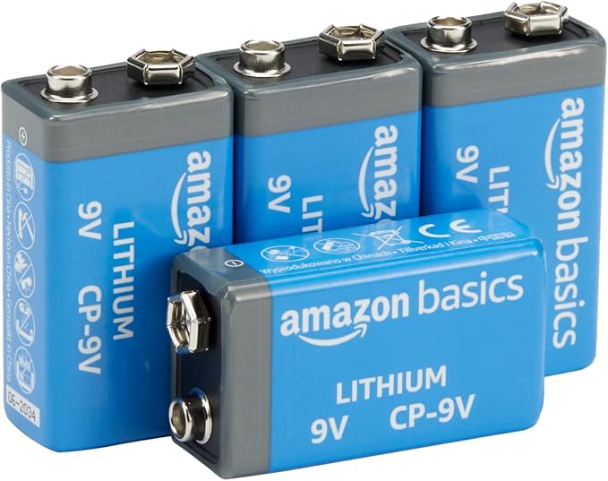 Amazon Basics 4-Pack 9 Volt Lithium High-Performance Batteries, 10-Year Shelf by AmazonBasics