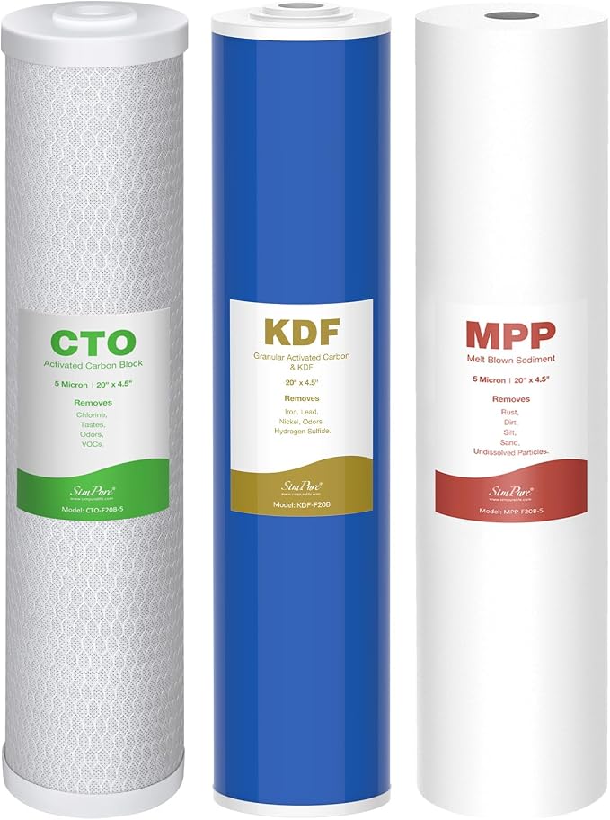 SimPure Whole House Water Filter Cartridges 5 Micron 20" x 4.5" PP+CTO+GAC/KDF by SimPure_Water