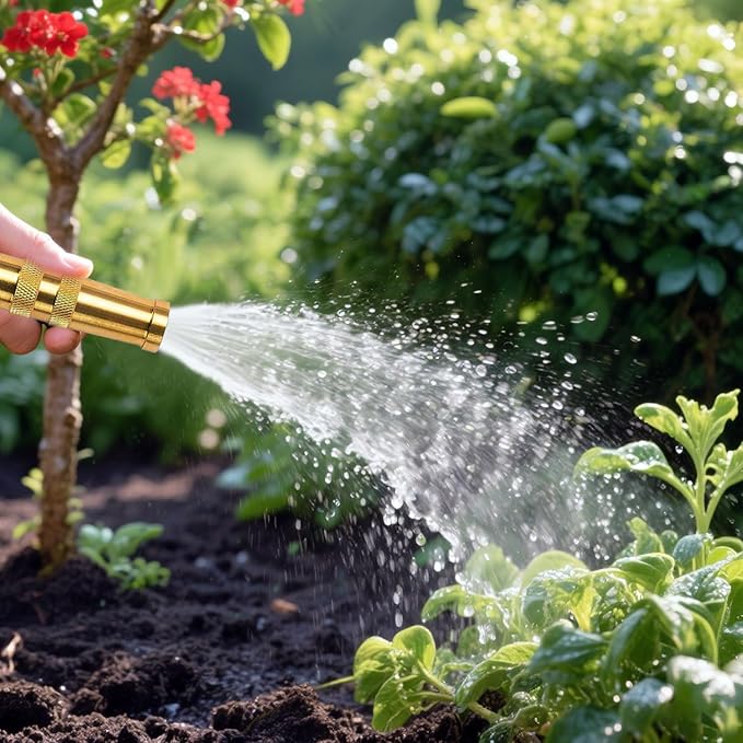 Lengthened Rod Garden Hose Nozzle Heavy Duty High Pressure Water Sprayer for Garden Spray Patio Outdoor Washer Pet Shower Car Wash attachment (Brass)