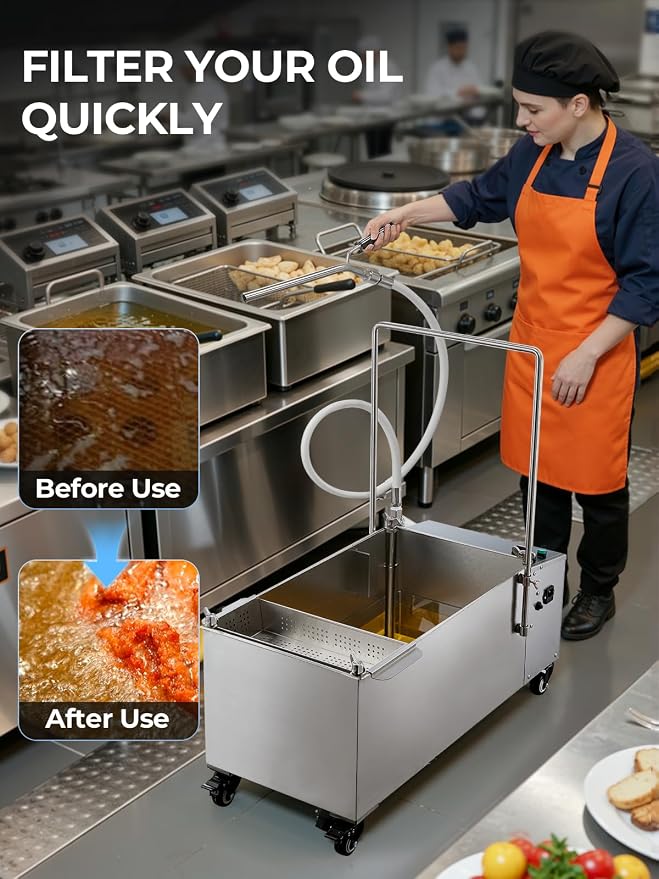 Mobile Fryer Oil Filter Machine, 55L/14.5GAL Fryer Filter Machine, Stainless - Image 2