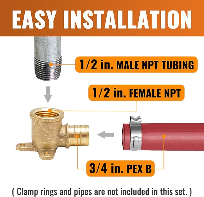 SUNGATOR 4-Pack PEX 3/4" x 1/2" Female NPT Drop Ear Elbow, from PEX to Threaded Pipe