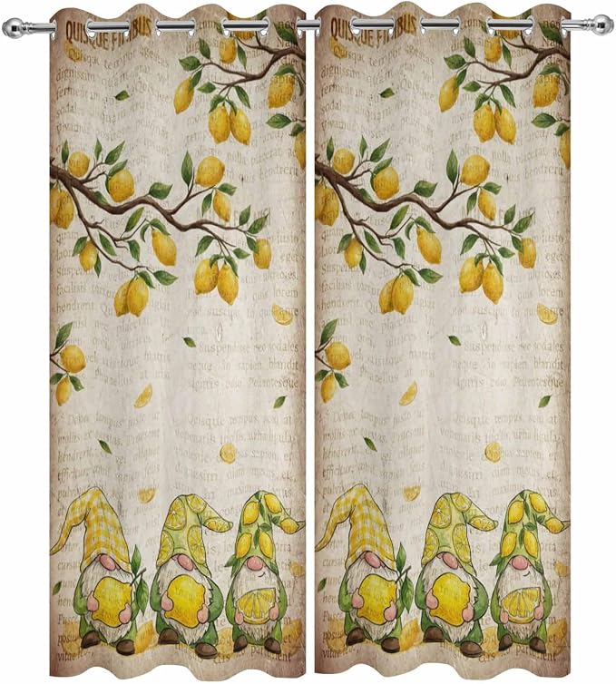 Summer Gnome Outdoor Curtains for Patio Gnome Lemon Leaf Vintage Waterproof - Image 9