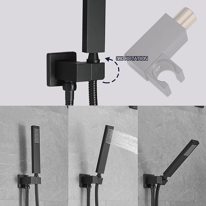 Rainfall Shower System Matte Black Shower Faucet Set with High Pressure 12inch Shower Head Hand Held Square Shower Head Bathroom Luxury Rain Mixer Shower Complete Combo Set Wall Mounted