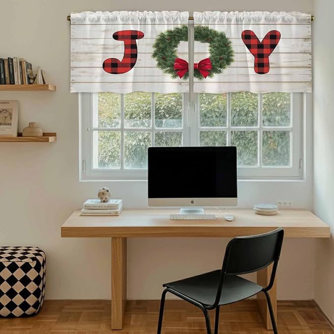 Christmas Wreaths Kitchen Tier Curtains 36 Inch Long 2 Panel Set, Rod Pocket - Image 6