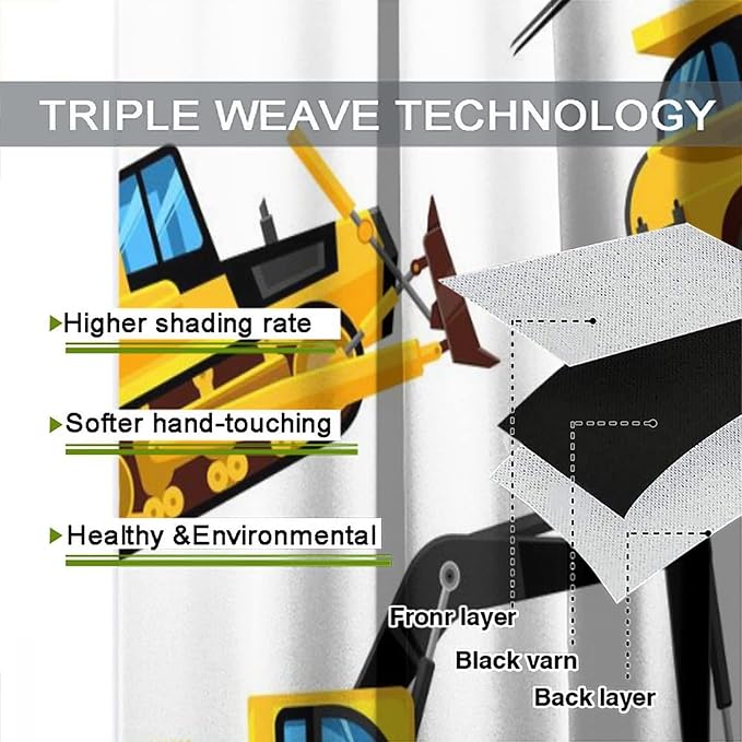 Kids Construction Equipment Window Curtains, Excavator Tractor Tow Truck Rod - Image 7