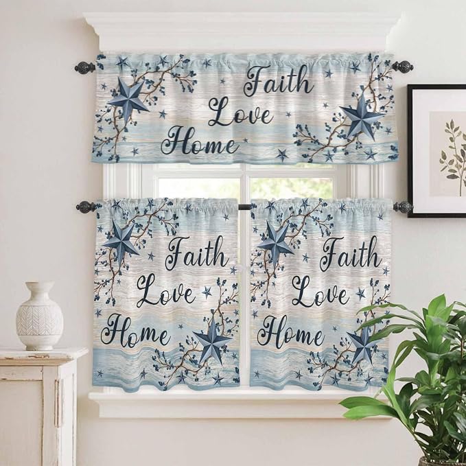 Kitchen Curtains Tiers and Valance Set of 3, Vintage Farmhouse Light Filtering - Image 2