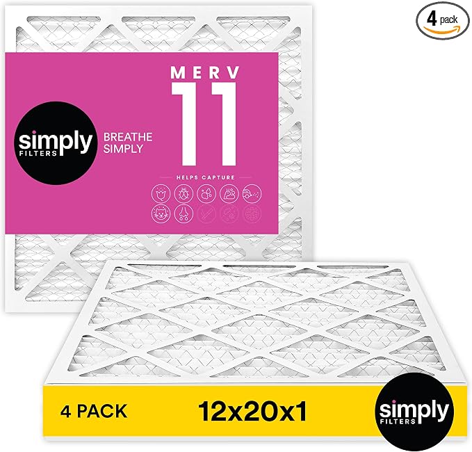 Simply 12x20x1 Air Filter, Merv 11, 4 Pack, by SimplyFilters