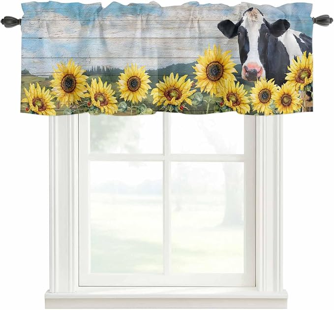 Cow Sunflowers Curtain Valances by Unknown