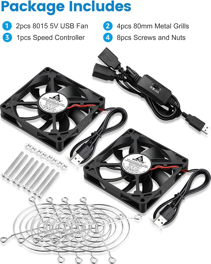 GDSTIME Dual 80mm x 15mm USB Fan - Image 6