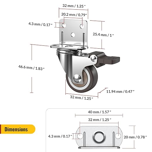 HOLKIE Side Mount Casters Wheels 1.25 Inch - Image 8
