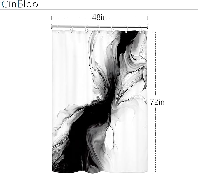 Cinbloo Small Stall RV Black and White Shower Curtain 48Wx72H Abstract Marble Modern Ombre Grey Gray Bathroom Curtain Set Minimalist Chic Simple Cool Neutral Bath Bathroom Accessories Decor