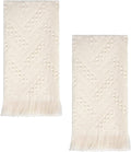 Luxury Decorative Hand Towels Bathroom: 2 Packs 14X30 100% Cotton Turkish Absorbent Soft Face Towel Set for Boho Bathroom Decor Kitchen Hotel Spa Farmhouse Guest Tea Gift (Cream White, 14"x30")
