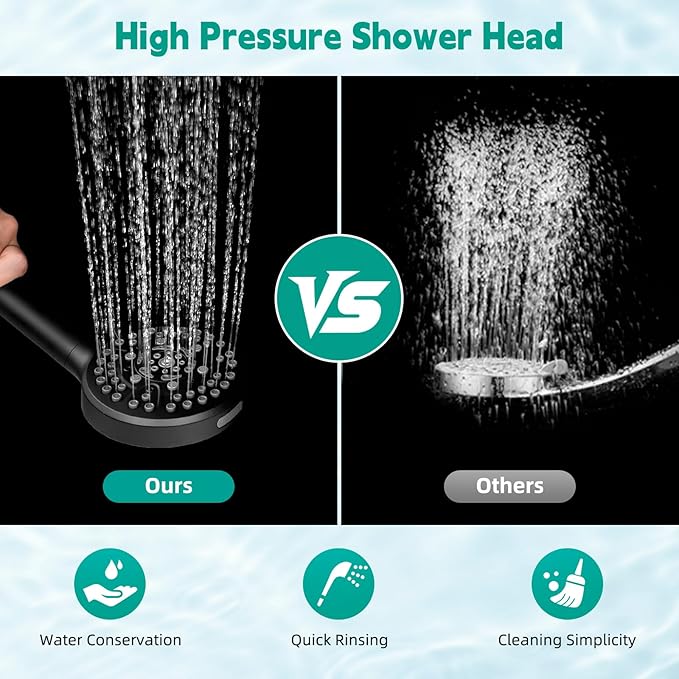 Hibbent High Pressure cUPC Certified 10-mode Shower Head, Handheld Showerhead with Adjustable Brass Joint Holder, 71" Metal Hose, Anti-clog Nozzles, Built-in Power Wash to Clean Tub & Pets, Black