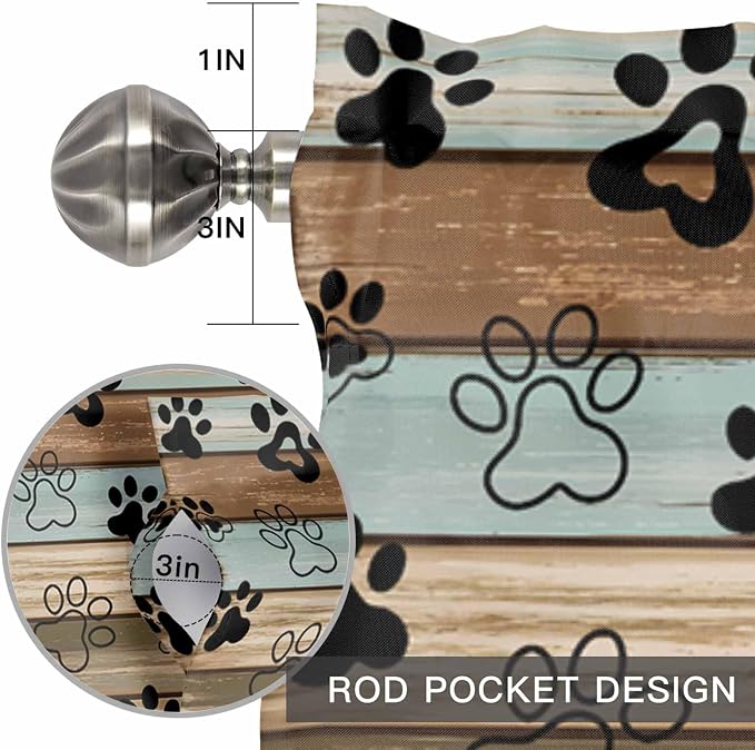 Dog Paws Valances for Windows, Teal Brown Wood Grain Kitchen Valance Light - Image 8
