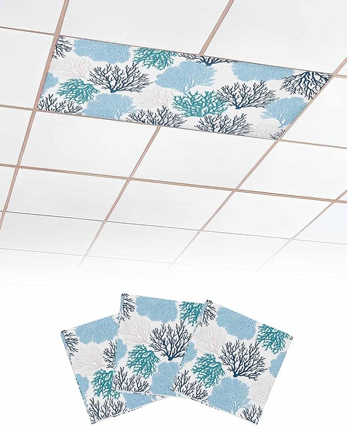 3 Pack Fluorescent Light Cover for Classroom Ceiling Light, Nautical Coastal by Home+L6