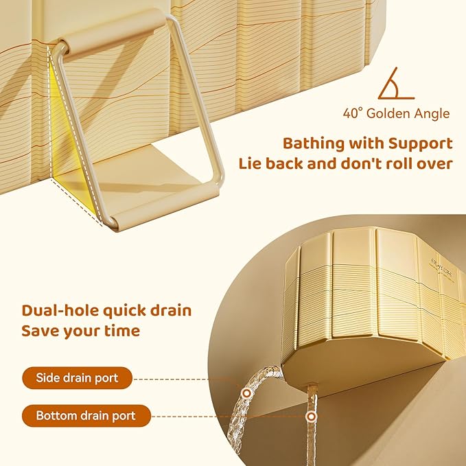 Portable Foldable Bathtub, Freestanding Bathtub No Installation, Bathroom SPA Soaking Bath Tub, Shower Stall Collapsible Hot & Ice Bath for Indoor Outdoor (Beige, ‎47.2"L x 21.6"W x 19.6"H)