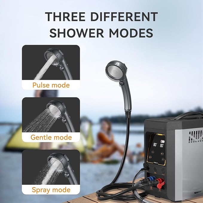 Powered Portable Water Heater, On-Demand Propane Camping Shower, Battery-Powered Camping Water Heater & Shower Pump Constant Temperature, Rechargeable Battery