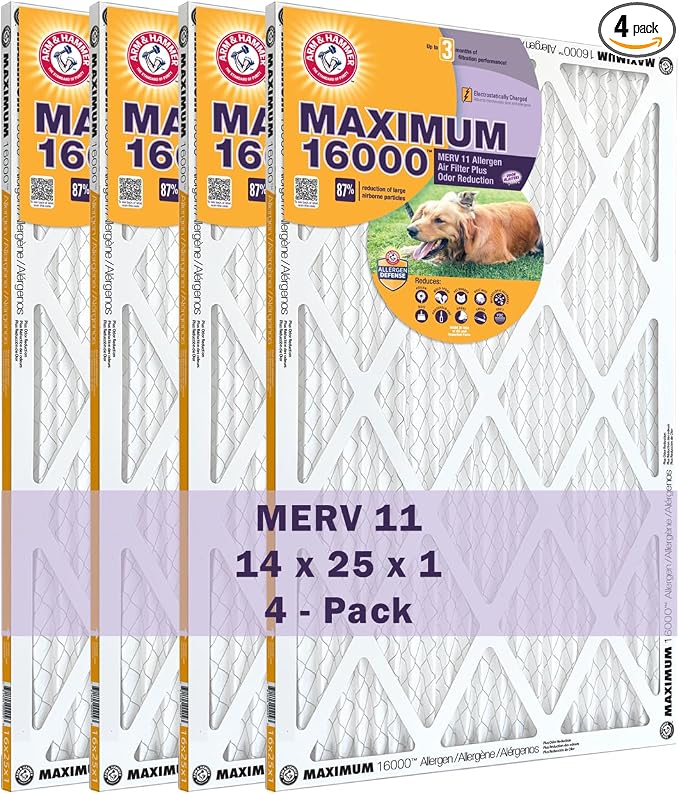 Arm & Hammer Max Allergen & Odor Reduction 14x25x1 Air and Furnace Filter by ARMHAMMER
