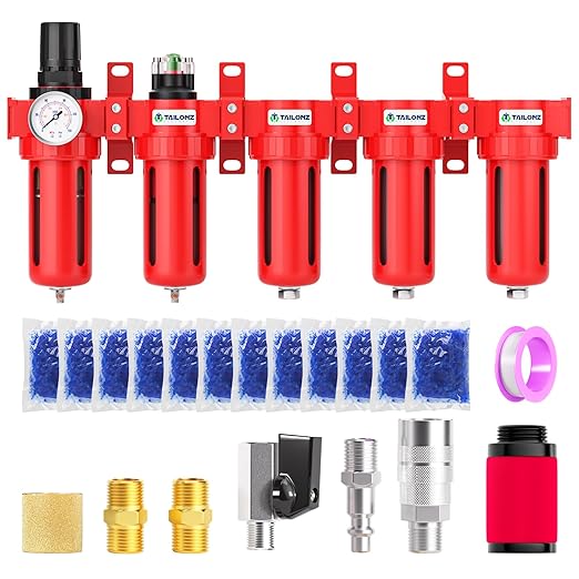 TAILONZ PNEUMATIC 0-150PSI 1/2 Inch NPT Red Industrial Grade 5 Stage Air Drying by TAILONZPNEUMATIC