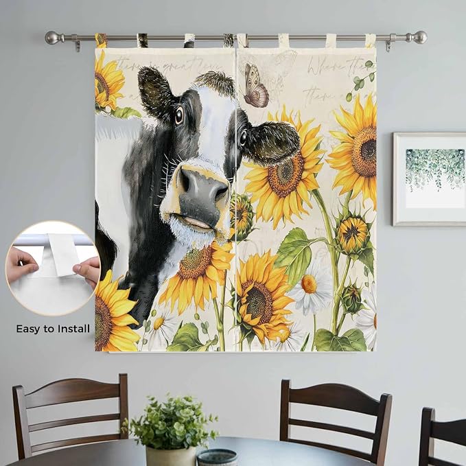 Yellow Sunflowers Living Room Curtains 84 Inch Length, Window Curtains Tab Top - Image 4