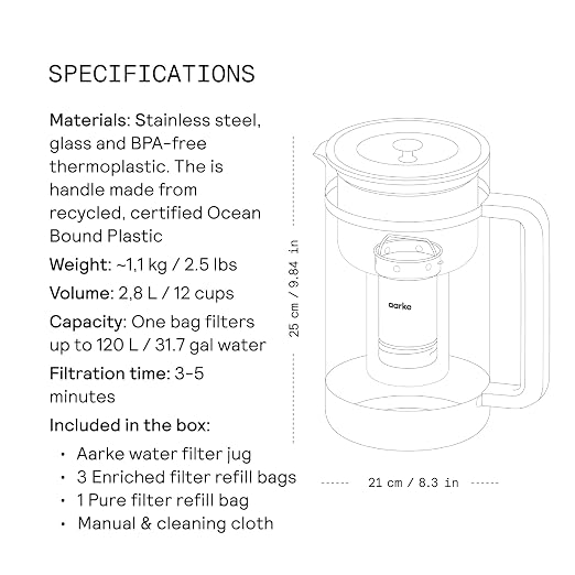 Aarke Purifier Large 1.66L Glass Pitcher Bundle w/Steel Filter, 3 Enriched + 1 - Image 8