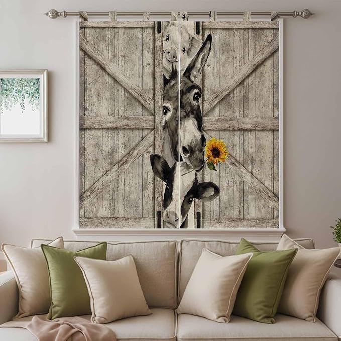 Funny Farm Animals Bathroom Curtains 63 Inch Length, Window Curtains Tab Top - Image 9
