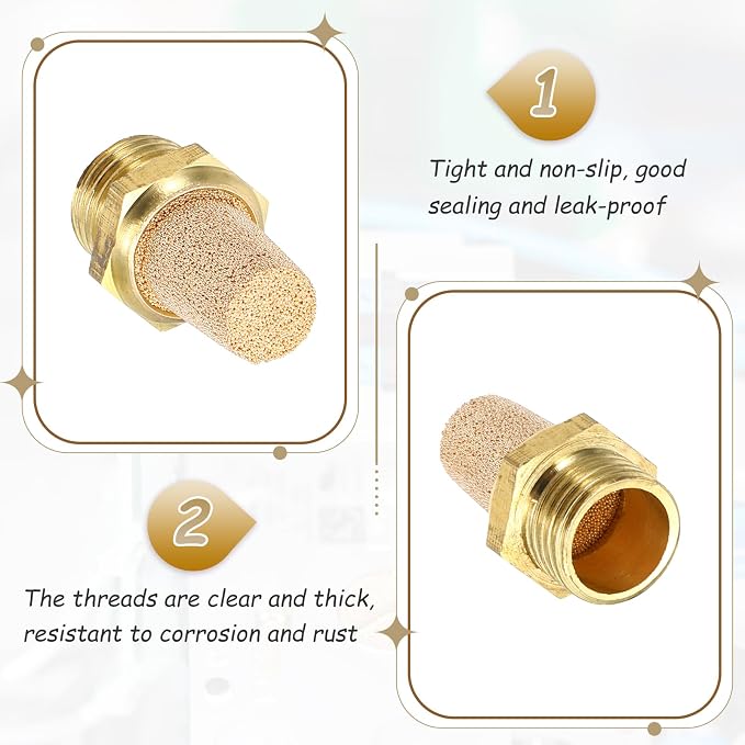 MECCANIXITY 3PCS Pneumatic Exhaust Muffler, g 1/4" Thread Male Sintered Bronze - Image 3