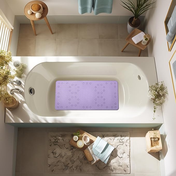 Double Layer Foam Non Slip Bathtub Mat 37x17in, More Comfortable and Thicker Tub Mat Than Ordinary Foam Shower Mat, Bath Mat for Tub with Suction for Comfort and Safety (P-Purple, 36'' x 17'')