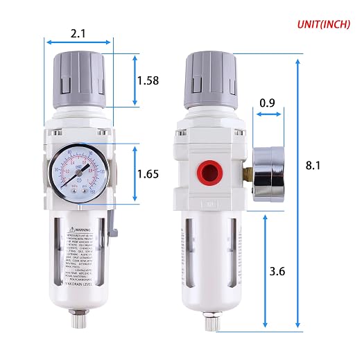 3/8 Inch NPT Air Filter Regulator Combo Piggyback AW3000-03, Air Compressor - Image 2