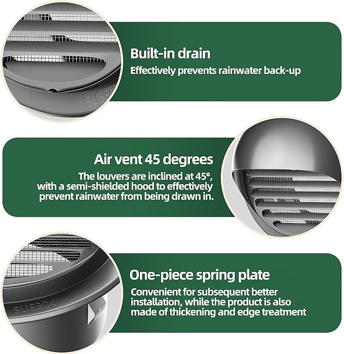 4" in Heavy Duty Thickened 304 Stainless Steel Air Vent Cover Louvered Grille - Image 7
