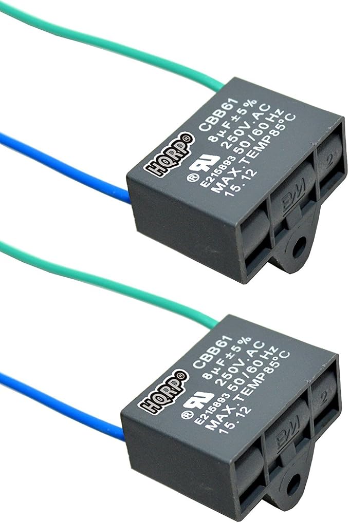 HQRP 2-Pack Ceiling Fan Capacitor CBB61 8uf 2-Wire UL Listed by HQRP