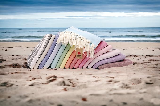 Bazaar Anatolia Turkish Beach Towel – 100% Cotton, Quick Dry, Sand Free Towel for Bathroom, Camping, Travel – Oversized 71x39 Inches – Stripe Pink