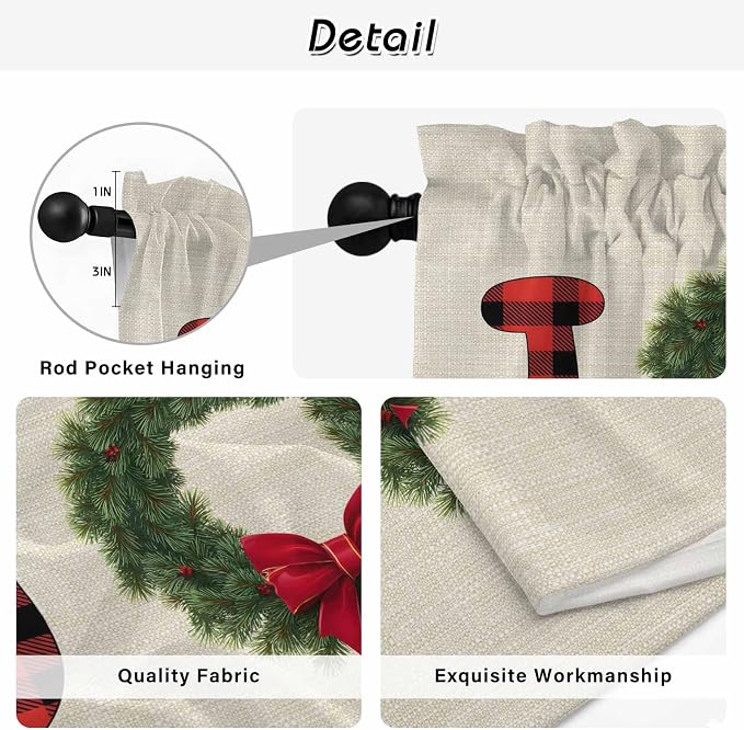 Red Green Christmas Kitchen Curtains 54 Inch Long 2 Panel Set, Rod Pocket - Image 9