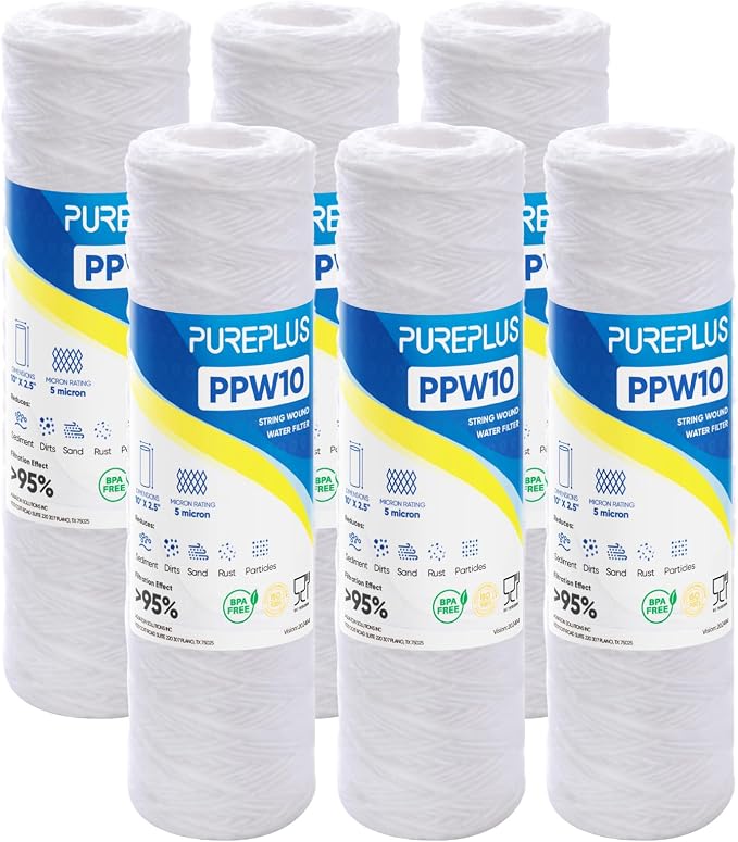PUREPLUS 5 Micron 10"x2.5" Whole House String Wound Sediment Filter by PUREPLUS