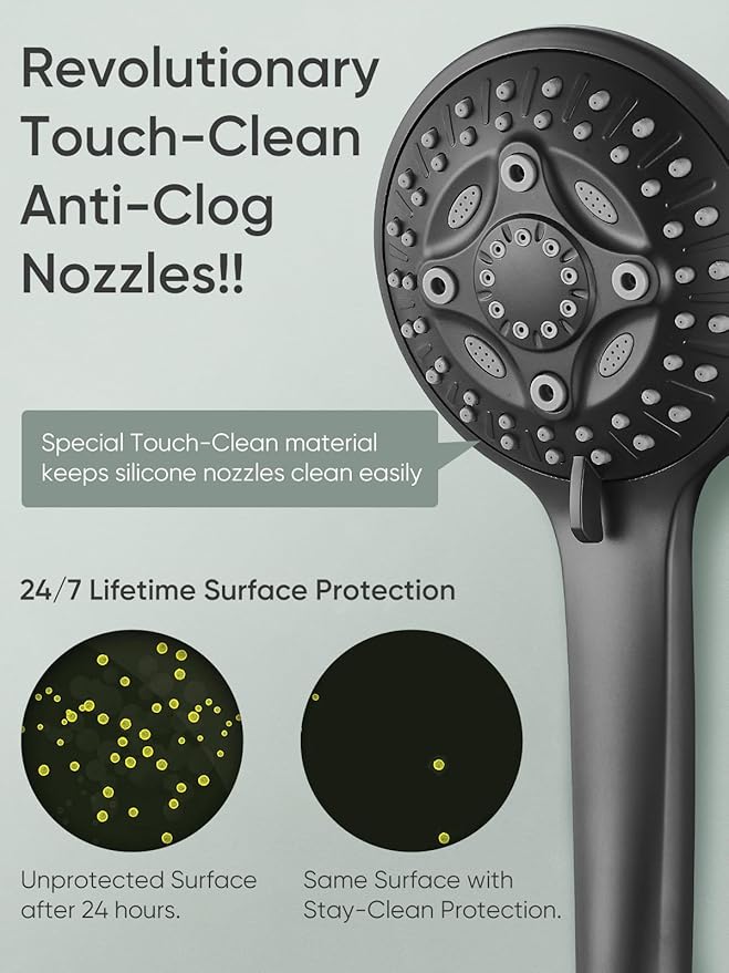 Cobbe 12'' High Pressure Rain Shower Head with Extension Arm - Dual Shower Heads with 8 Modes Handheld Spray Combo - Wide RainFall shower with Anti-Clog Nozzles, Adhesive Showerhead Holder, Black