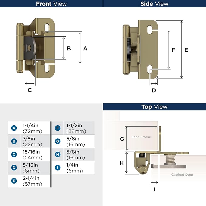 Amerock BPR8701BBZ | Cabinet Hinge | 1/4 inch Overlay Double Demountable | - Image 4