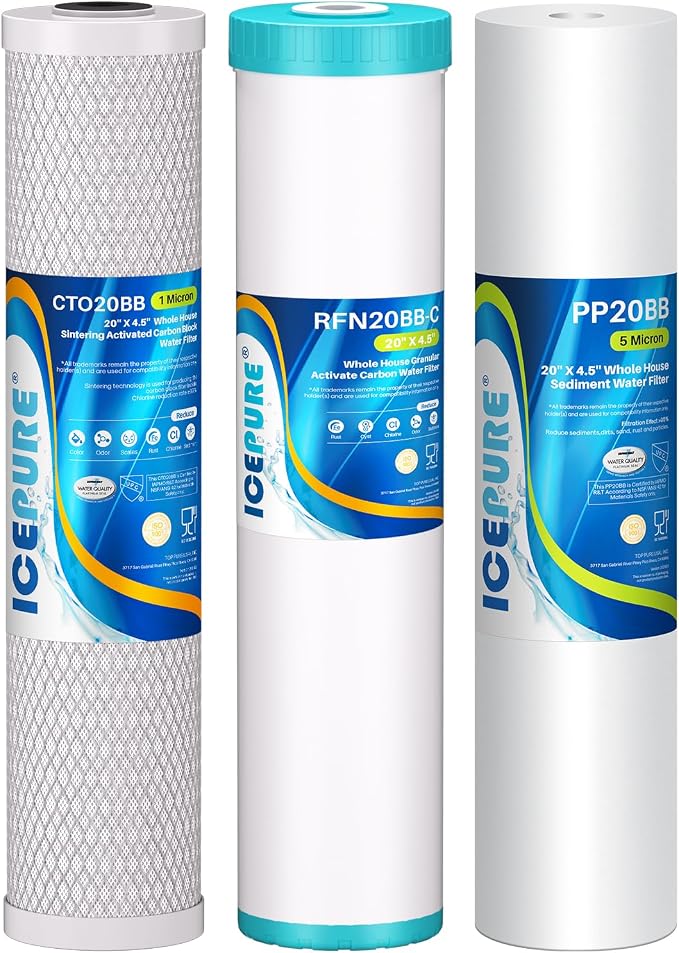 ICEPURE 3-Stage 4.5" x 20" Whole House Water Filter Cartridge Kit, 5 Micron by ICEPURE