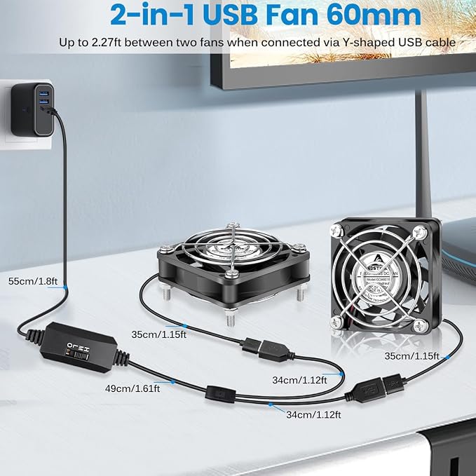 GDSTIME 2-Pack 60mm x 15mm USB Fan - Image 5